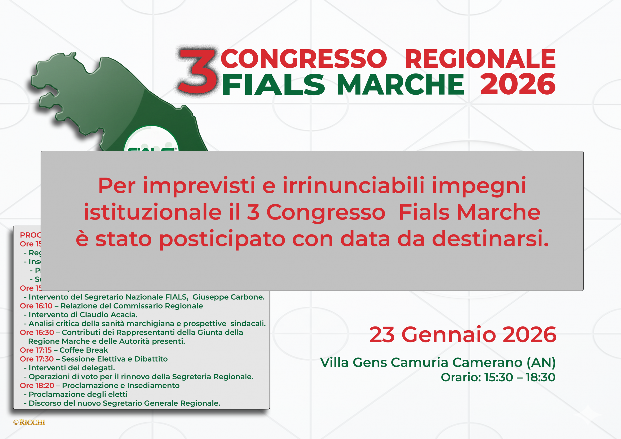 Rinviato il 3 Congresso Regionale Fials